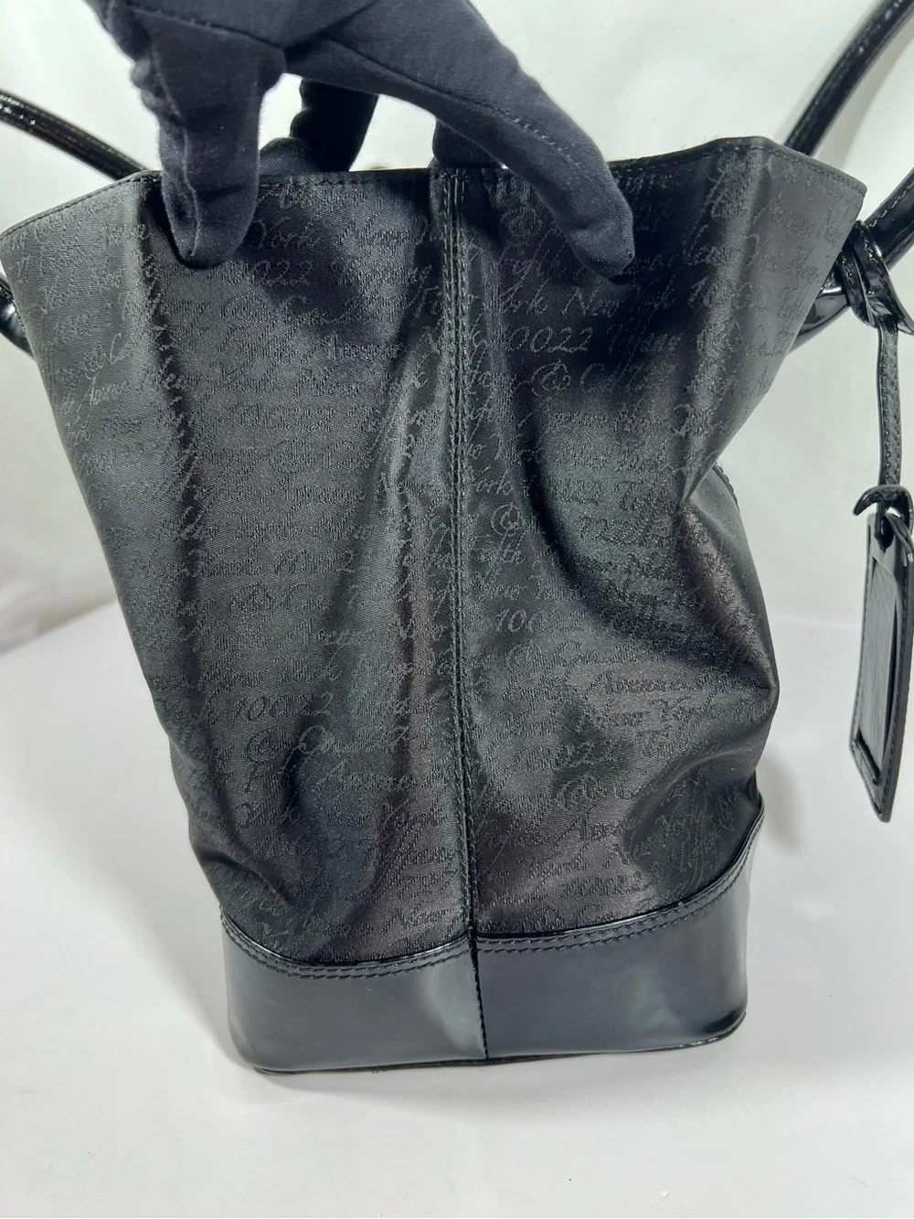 3105: Tiffany & Co. Black Jacquard Patent Leather Tote Shoulder Bag